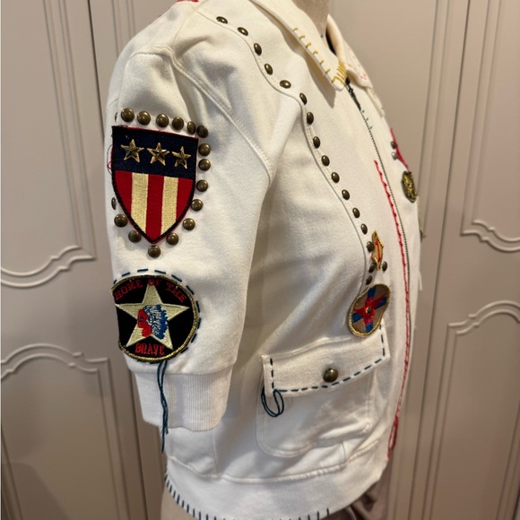 Double D Ranch White Embroidered Americana French Terry Bomber Jacket - Picture 6 of 12